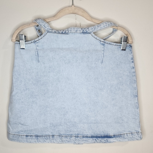 NEW WeWoreWhat Cut Out Light Wash Denim Women S Indigo Comfort Mini Preppy Skirt - Picture 2 of 14